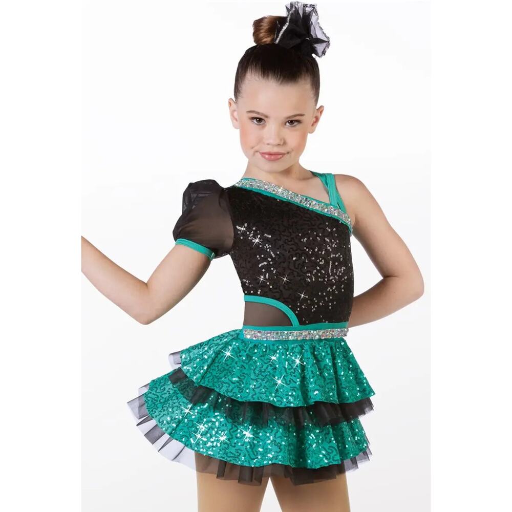 Dance Costume LC Teal Weissman 14727 Jazz Tap Musical Theater Dress Sequin